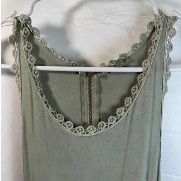C&V Womens Tunic Dress Olive Green Boho Cottage Core Womens L Sleeveless Lace - Picture 9 of 13